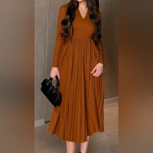 Womens V neck dress Rust Brown